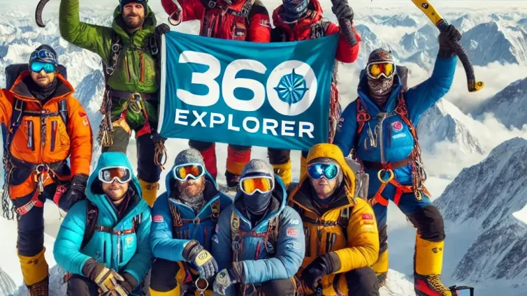 DALL·E 2025-03-11 18.19.00 – A group of mountaineers wearing 360 Explorer-branded gear, standing triumphantly on a snowy peak with ice axes raised. They are holding a 360 Explorer DALL·E 2025-03-11 18.19.00 - A group of mountaineers wearing 360 Explorer-branded gear, standing triumphantly on a snowy peak with ice axes raised. They are holding a 360 Explorer