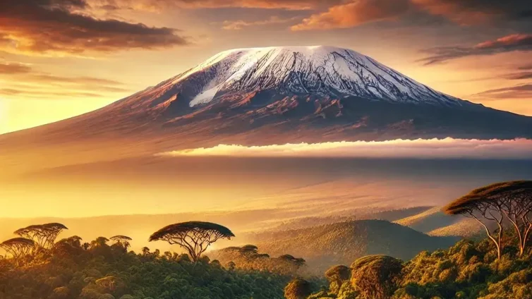 DALL·E 2025-03-13 23.55.28 – A scenic view of Mount Kilimanjaro with its snow-capped peak and surrounding lush landscape during sunrise. The mountain dominates the horizon with wa DALL·E 2025-03-13 23.55.28 - A scenic view of Mount Kilimanjaro with its snow-capped peak and surrounding lush landscape during sunrise. The mountain dominates the horizon with wa